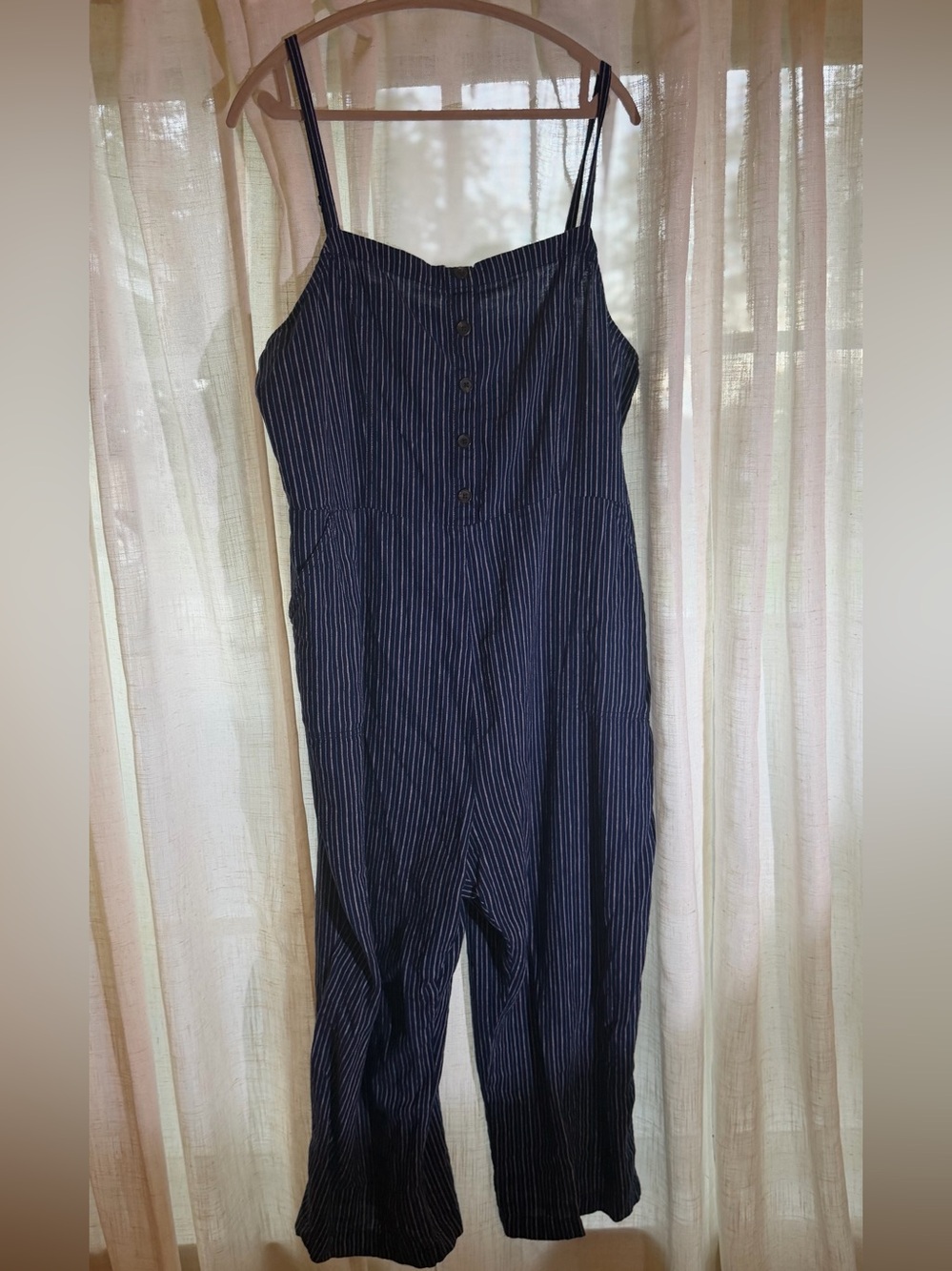 Old Navy Navy and White Striped Smocked Top